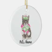 Gepersonaliseerde Tabby Cat (Grijs) Roze & Groene  Keramisch Ornament (Rechts)