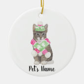 Gepersonaliseerde Tabby Cat (Grijs) Roze & Groene  Keramisch Ornament (Voorkant)