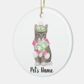 Gepersonaliseerde Tabby Cat (Grijs) Roze & Groene  Keramisch Ornament (Links)