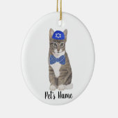 Gepersonaliseerde Tabby Cat (Grijs) Yarmulke & Bow Keramisch Ornament (Rechts)
