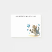 Gepersonaliseerde Tabby Cat Kitten met Vlinders Post-it® Notes (Voorkant)