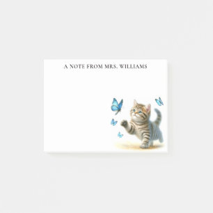 Gepersonaliseerde Tabby Cat Kitten met Vlinders Post-it® Notes