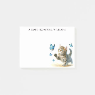 Gepersonaliseerde Tabby Cat Kitten met Vlinders Post-it® Notes