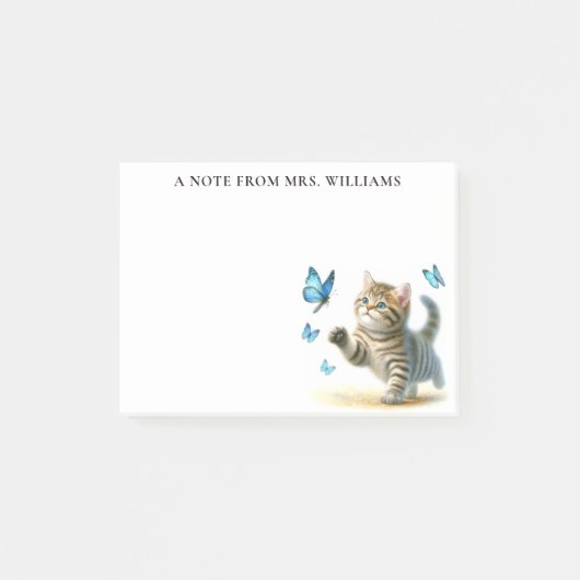 Gepersonaliseerde Tabby Cat Kitten met Vlinders Post-it® Notes (Voorkant)