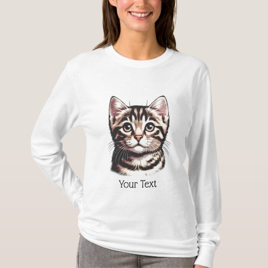 Gepersonaliseerde Tabby Face T-shirt met lange mou (Voorkant)