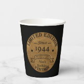 Gepersonaliseerde tachtig vintage 80ste verjaardag papieren bekers (Achterkant)