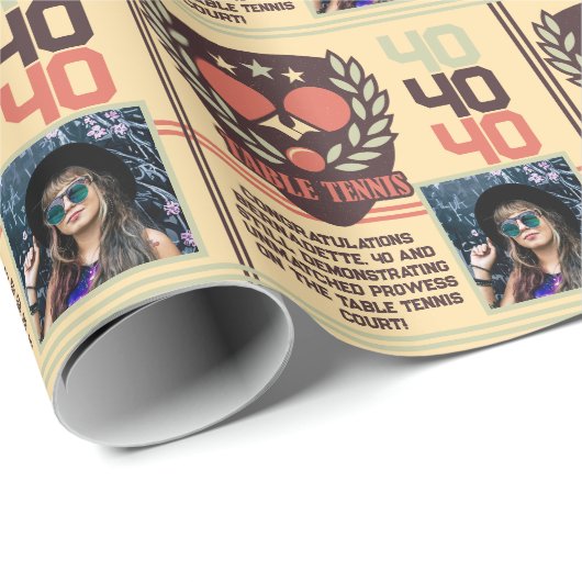 Gepersonaliseerde tafeltennis naam foto leeftijd v cadeaupapier (Rol Hoek)