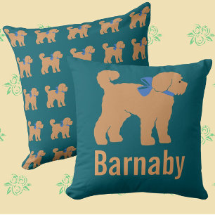 Gepersonaliseerde Tan Doodle Hond Donkerblauw Groe Kussen