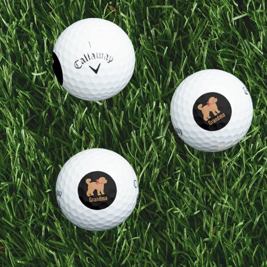 Gepersonaliseerde Tan Doodle Hond op Zwart Golfballen