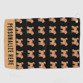 Gepersonaliseerde Tan Doodle Hond op Zwart Golfhanddoek (Horizontaal)