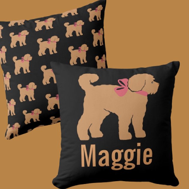 Gepersonaliseerde Tan Doodle op zwart kussen (Personalize it!)