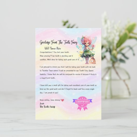 Gepersonaliseerde Tand Fairy Letter - Voor Kindere Kaart (Staand voorkant)