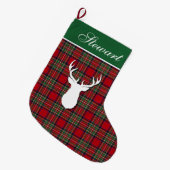 Gepersonaliseerde Tartan Deer Plaid Stewart Grote Kerstsok (Voorkant (Hangend))