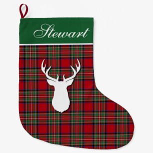 Gepersonaliseerde Tartan Deer Plaid Stewart Grote Kerstsok