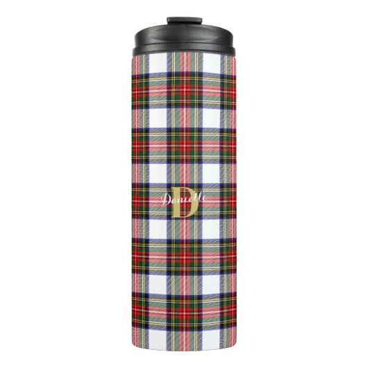 Gepersonaliseerde Tartan Monogram Naam Kerstmis Thermosbeker (Voorkant)