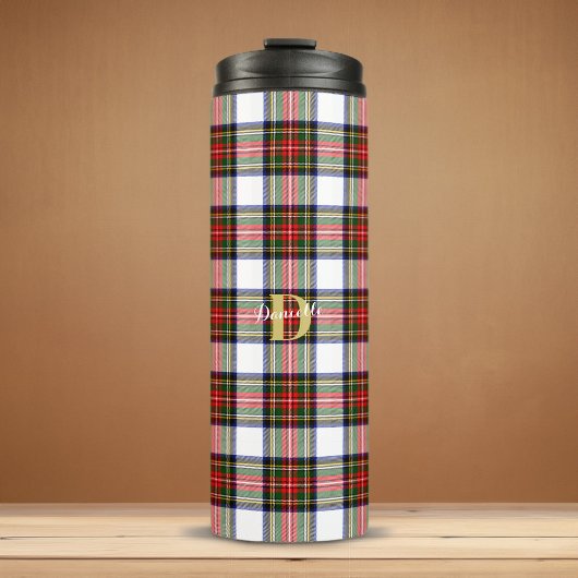 Gepersonaliseerde Tartan Monogram Naam Kerstmis Thermosbeker