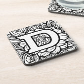 Gepersonaliseerde Tattoo-stijl zwart-wit monogram Bier Onderzetter (Linkerzijde)