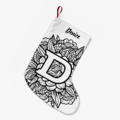 Gepersonaliseerde Tattoo-stijl zwart-wit monogram Kleine Kerstsok (Voorkant (Hangend))
