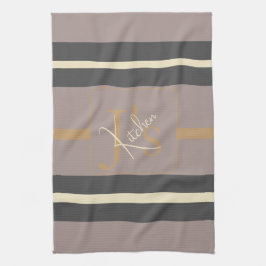 Gepersonaliseerde taupe gouden streep moderne neut theedoek