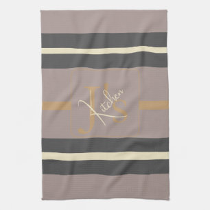 Gepersonaliseerde taupe gouden streep moderne neut theedoek