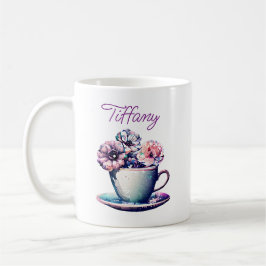 Gepersonaliseerde   Tea Cup en Flowers Koffiemok