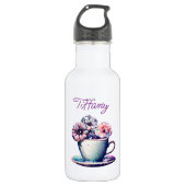 Gepersonaliseerde   Tea Cup en Flowers Waterfles (Voorkant)