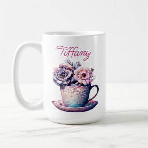 Gepersonaliseerde   Tea Cup of Flowers Koffiemok