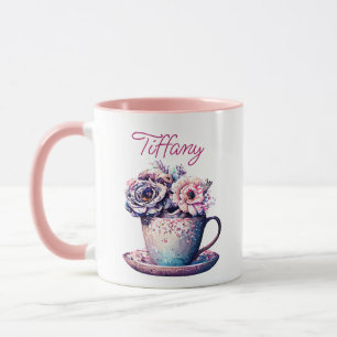 Gepersonaliseerde Tea Cup of Flowers Mok