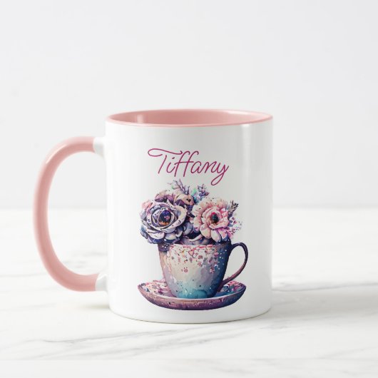Gepersonaliseerde Tea Cup of Flowers Mok (Links)