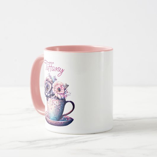 Gepersonaliseerde   Tea Cup of Flowers Mok (Voorkant links)