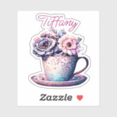 Gepersonaliseerde Tea Cup of Flowers Sticker (Vel)