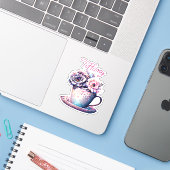 Gepersonaliseerde Tea Cup of Flowers Sticker (Laptop met iPhone)