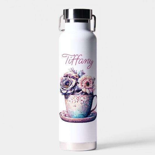 Gepersonaliseerde   Tea Cup of Flowers Waterfles (Voorkant)