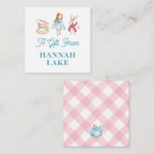 Gepersonaliseerde Tea Party Roze Gingham Meisjes G Informatiekaartje (Voorkant / Achterkant)