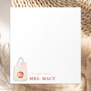 Gepersonaliseerde Teacher Canvas tas met Pink Bow Notitieblok