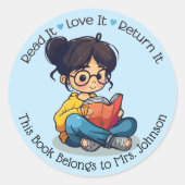 Gepersonaliseerde Teacher Classroom Bibliotheek Bo Ronde Sticker (Voorkant)
