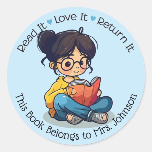 Gepersonaliseerde Teacher Classroom Bibliotheek Bo Ronde Sticker (Voorkant)