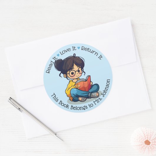 Gepersonaliseerde Teacher Classroom Bibliotheek Bo Ronde Sticker (Envelop)