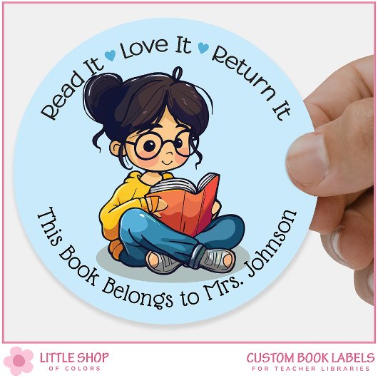 Gepersonaliseerde Teacher Classroom Bibliotheek Bo Ronde Sticker