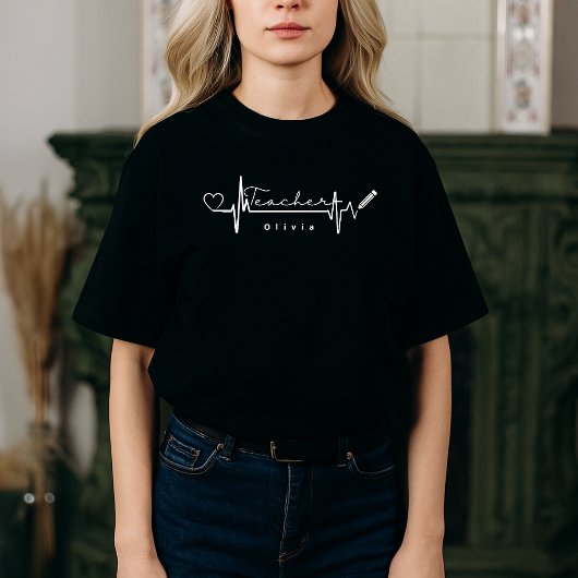 Gepersonaliseerde Teacher Heartbeat Terug naar sch T-shirt