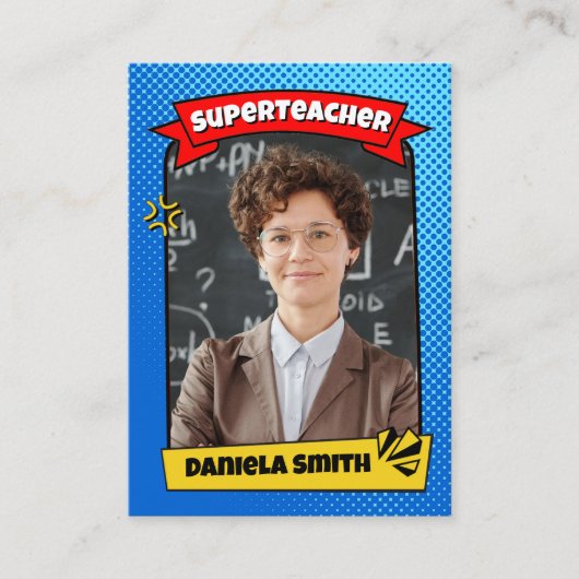 Gepersonaliseerde Teacher Kaart, Superhero Teacher Contactkaartje (Voorkant)