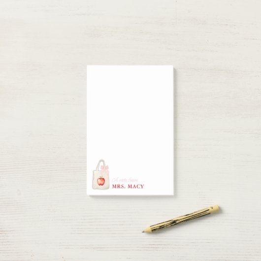 Gepersonaliseerde Teacher Notitieblok Tas met Bow  Post-it® Notes (Op bureau)