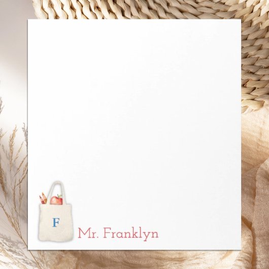 Gepersonaliseerde Teacher Waterverf Tas met appel Notitieblok