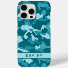 Gepersonaliseerde Teal Camouflage iPhone 15 Pro Max Hoesje