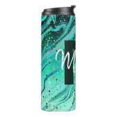 Gepersonaliseerde Teal glittersparel Thermatische Thermosbeker (Gedraaid links)