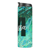 Gepersonaliseerde Teal glittersparel Thermatische Thermosbeker (Geroteerd rechts)