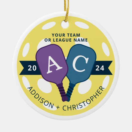 Gepersonaliseerde Team Pickleball Kerst Ornament (Voorkant)