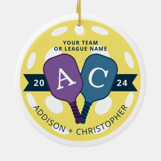 Gepersonaliseerde Team Pickleball Kerst Ornament (Achterkant)