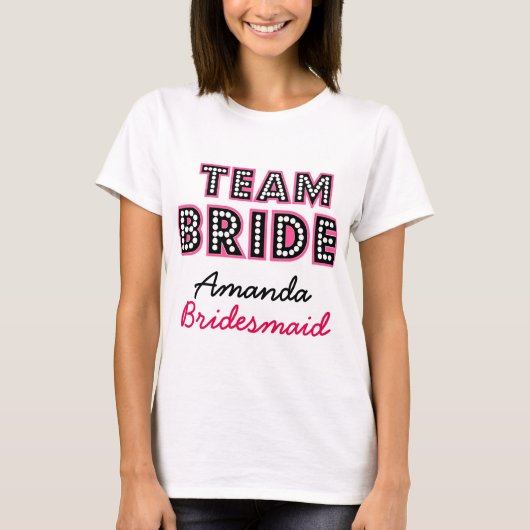 GEPERSONALISEERDE TEAMBRUID, BRUIDSBEMANNING T-SHIRT (Voorkant)