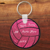 Gepersonaliseerde teamnaam Roze glitter volleybal Sleutelhanger (Voorkant)